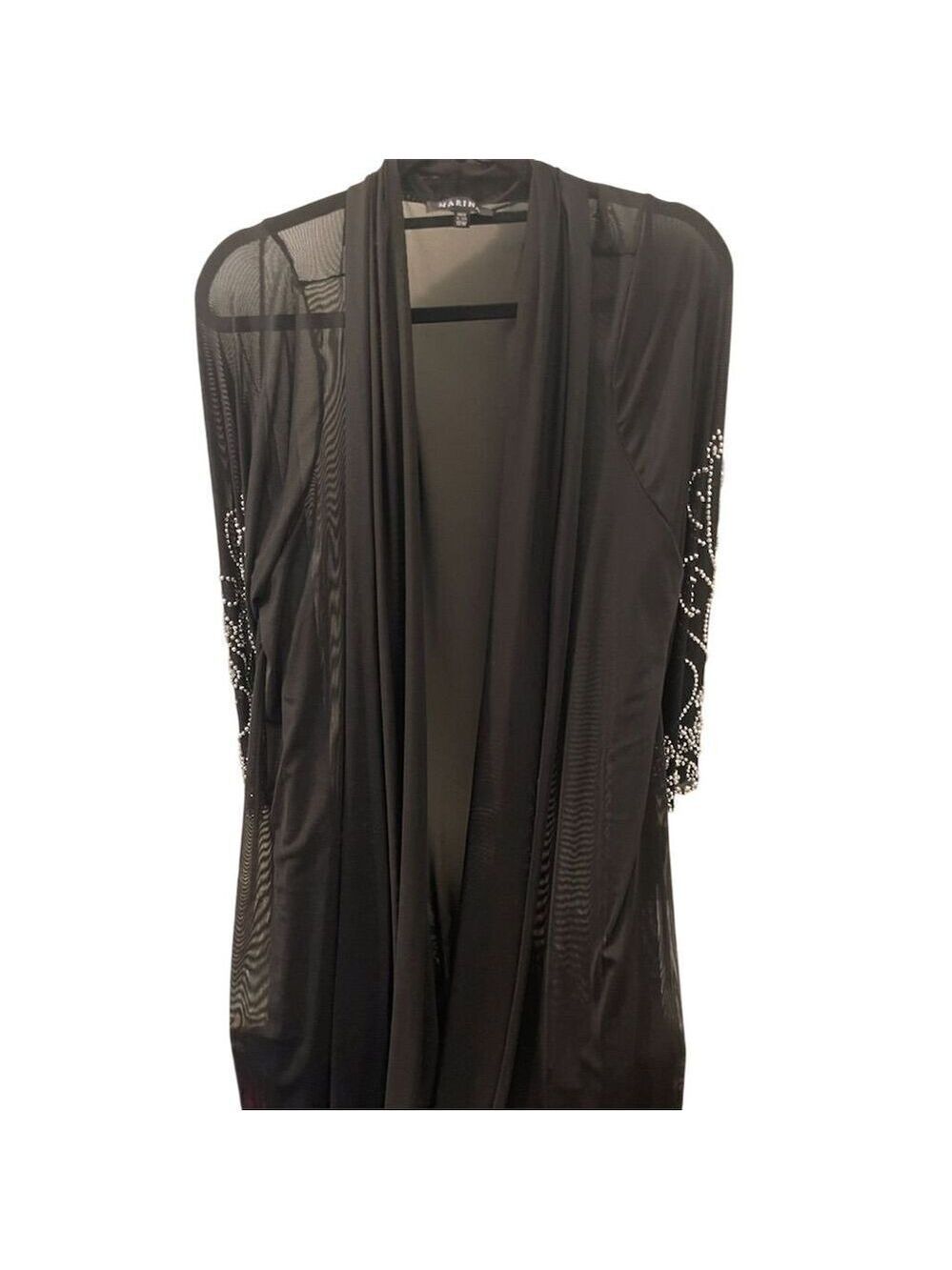 Marina Dresses Women's 18W Black Beaded Sheer Cardigan Jacket